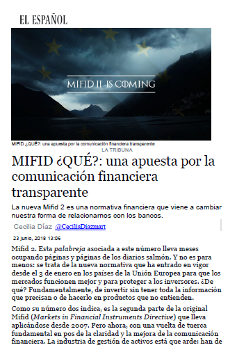 Cecilia Diaz escribe en el español sobre MIFID