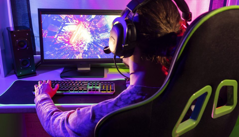 gamer playing indoors